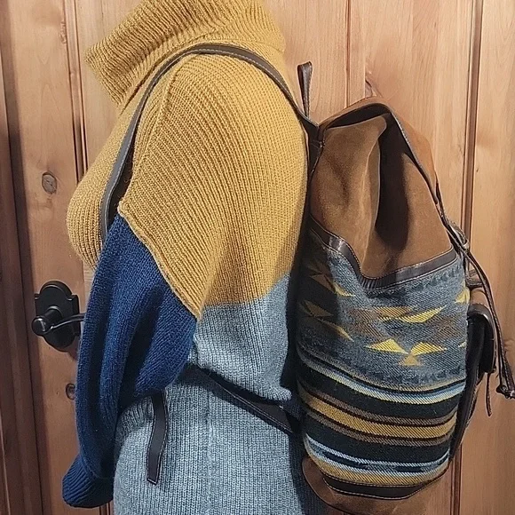 Handmade Leather & Wool Backpack - Picture 4 of 14